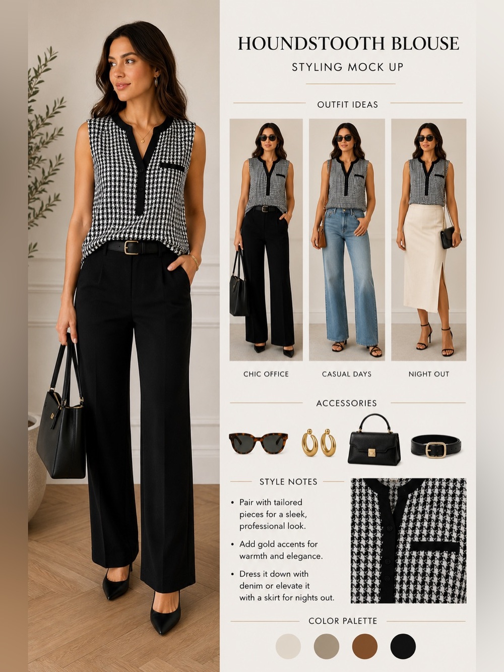 Antilia Femme Black and White Houndstooth Sleeveless Blouse